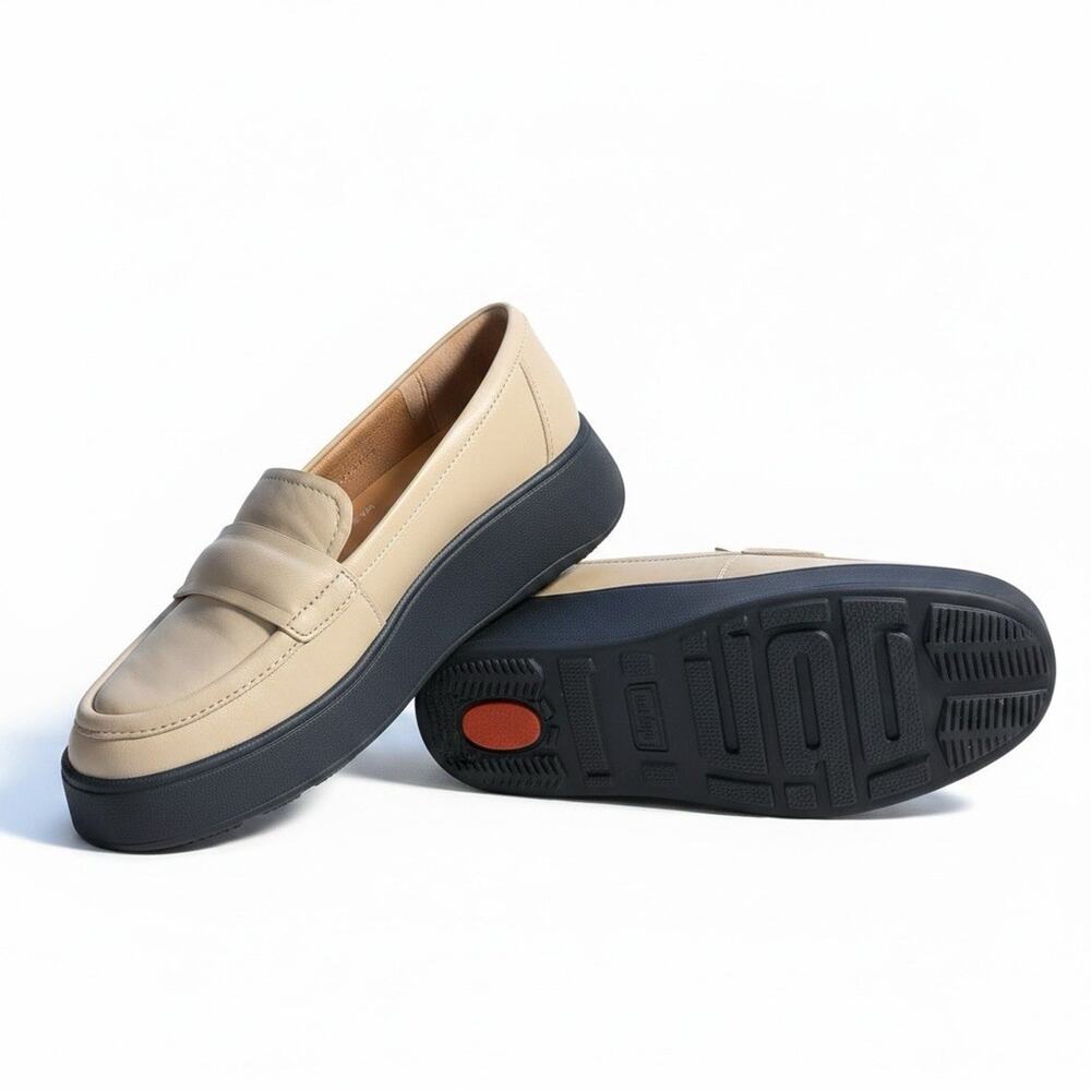 NEW Fitflop Padded Leather Flatform Loafer Moccassin Latte Beige Black US 7
